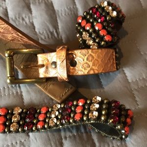 Nanni Rose Leather and Crystals FABU belt made in Italy NWOT